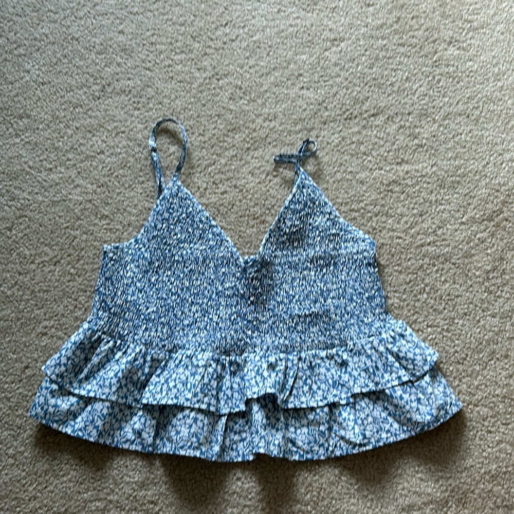 Blue and white stretchy crop top